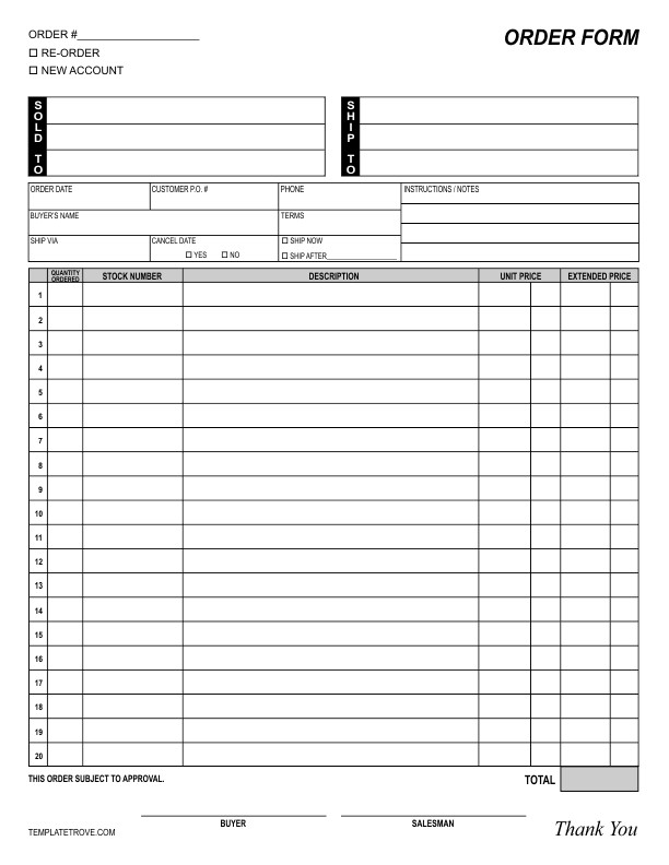 Ticket order form Template Word order form Template