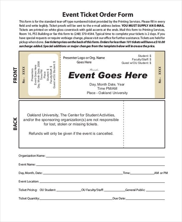 Ticket order form Template Word Sample event order form 10 Free Documents In Word Pdf