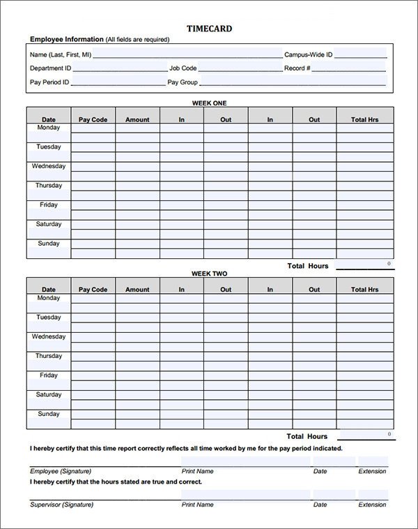Time Card Template Free 15 Time Card Calculator Templates