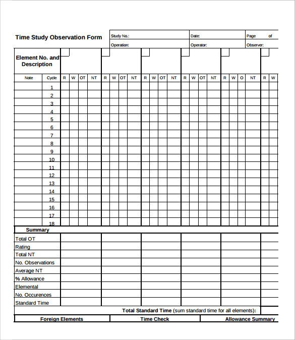 Time Study Templates Excel Sample Time Study Template 5 Documents In Pdf