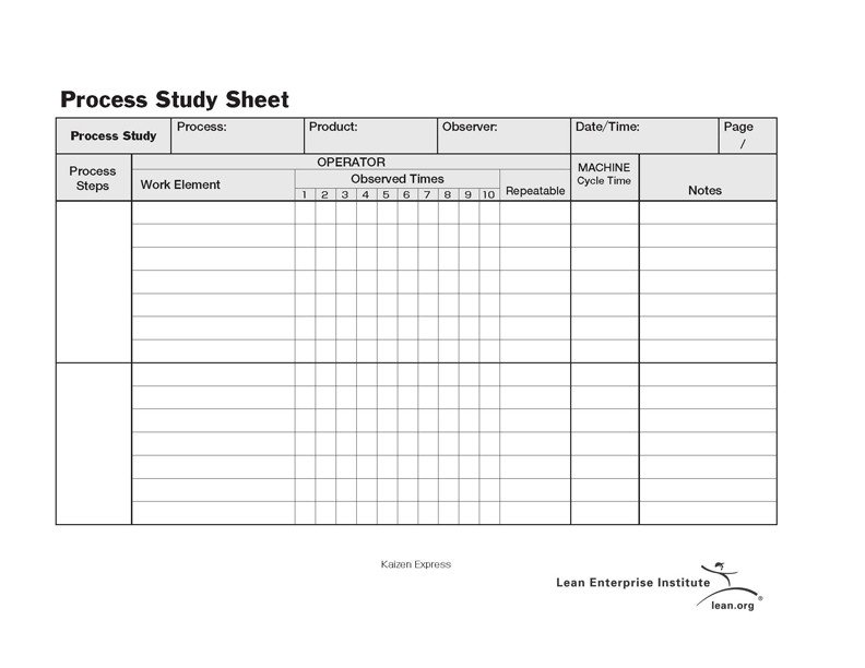 Time Study Templates Excel Standard Work Process Study Sheet