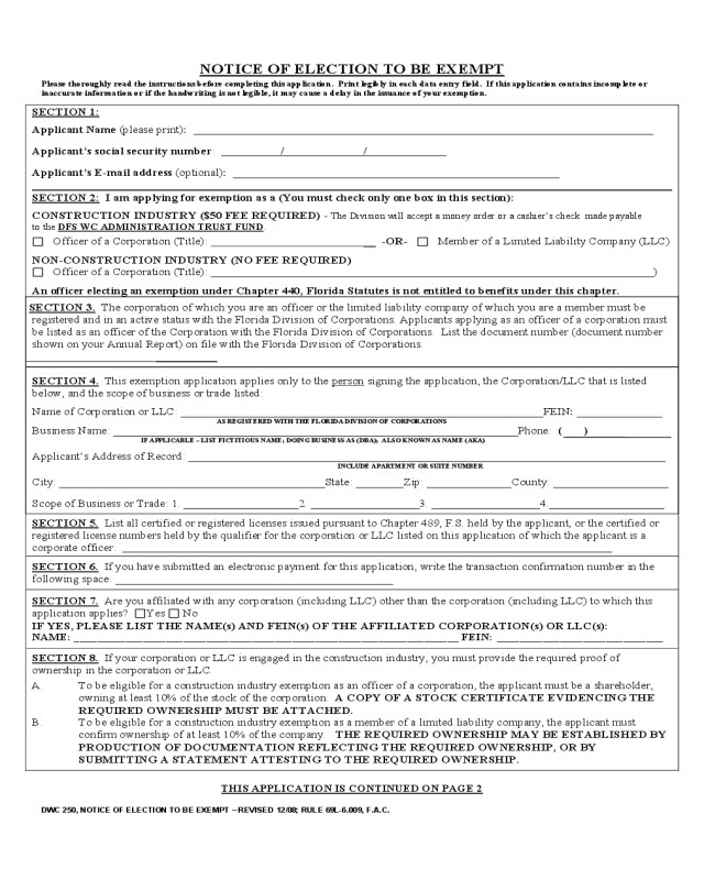 Tn Workers Comp Exemption form Workers Pensation Exemption form Florida Edit Fill