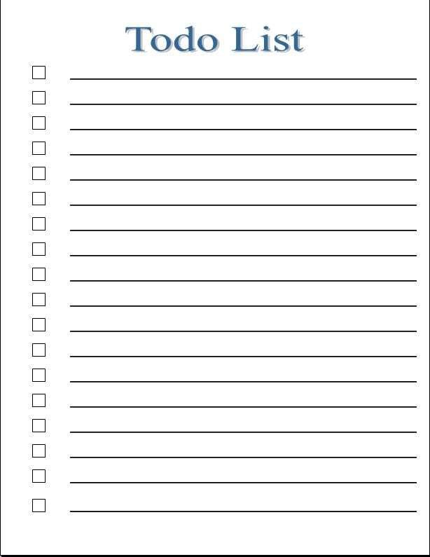 To Do List Template Word to Do List for today