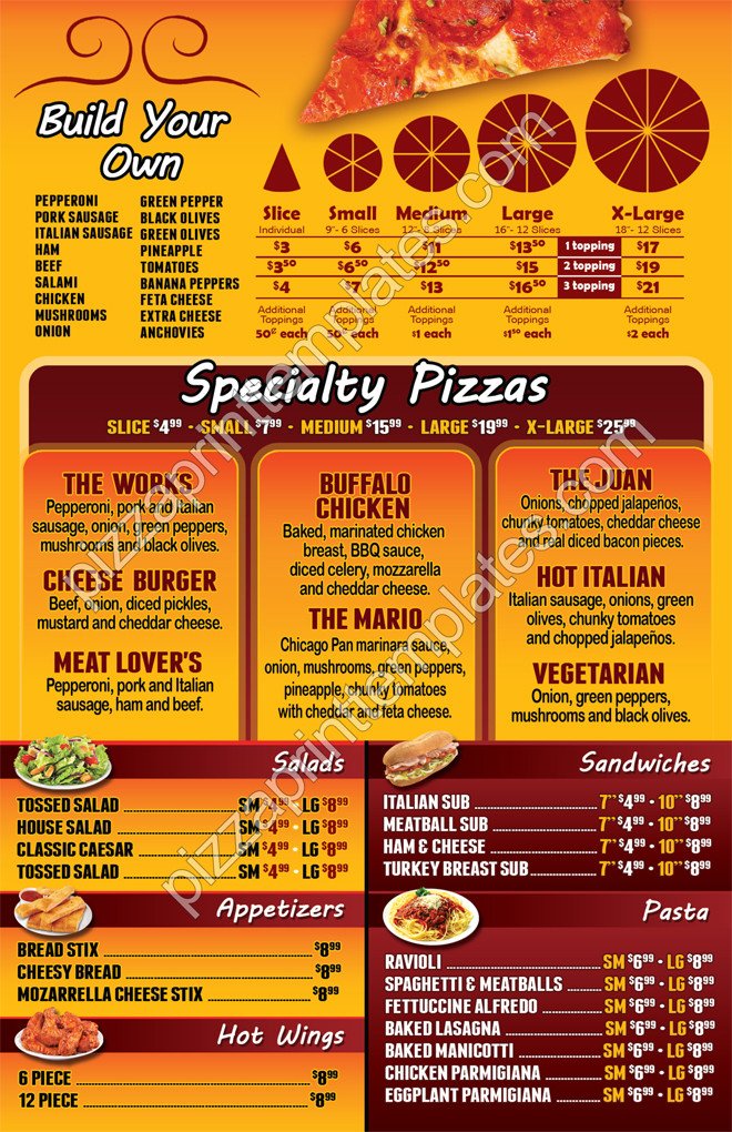 To Go Menu Template Pizza to Go Menus Burgundy Style Design and Print