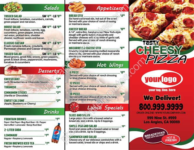 To Go Menu Template Pizza to Go Menus Red Style Design and Print Templates 8