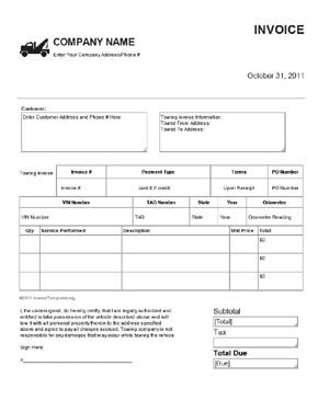 Tow Truck Receipt Template Free towing Invoice Template towing Receipt