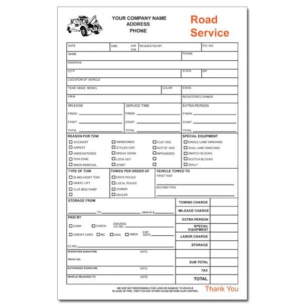 Tow Truck Receipt Template towing Invoice Roadside Service forms
