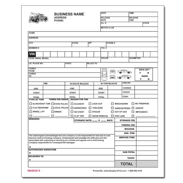 Tow Truck Receipt Template towing Invoice Roadside Service forms