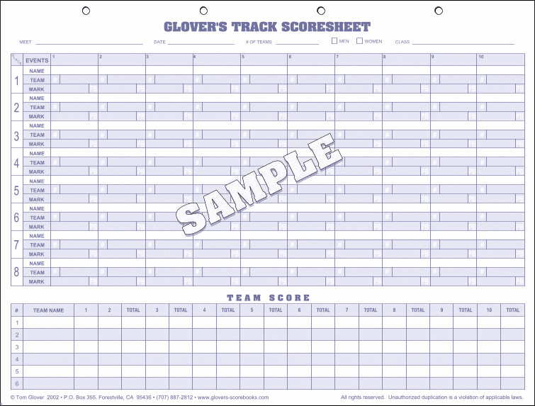 Track Meet Scoring Spreadsheet Glover S Track &amp; Field Scorebooks