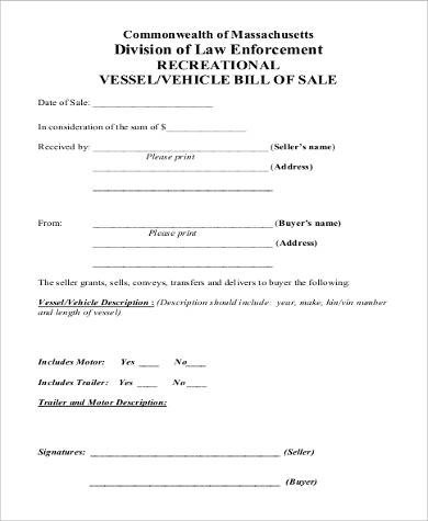 Trailer Bill Of Sale Sample Trailer Bill Of Sale 8 Examples In Pdf Word