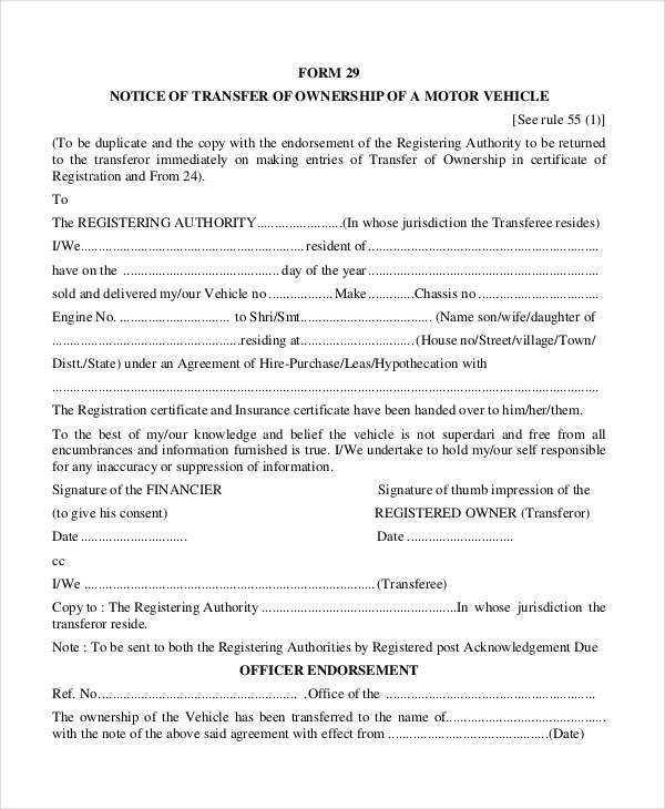 Transfer Of Ownership Agreement 13 Transfer Agreements Free Word Pdf format Download