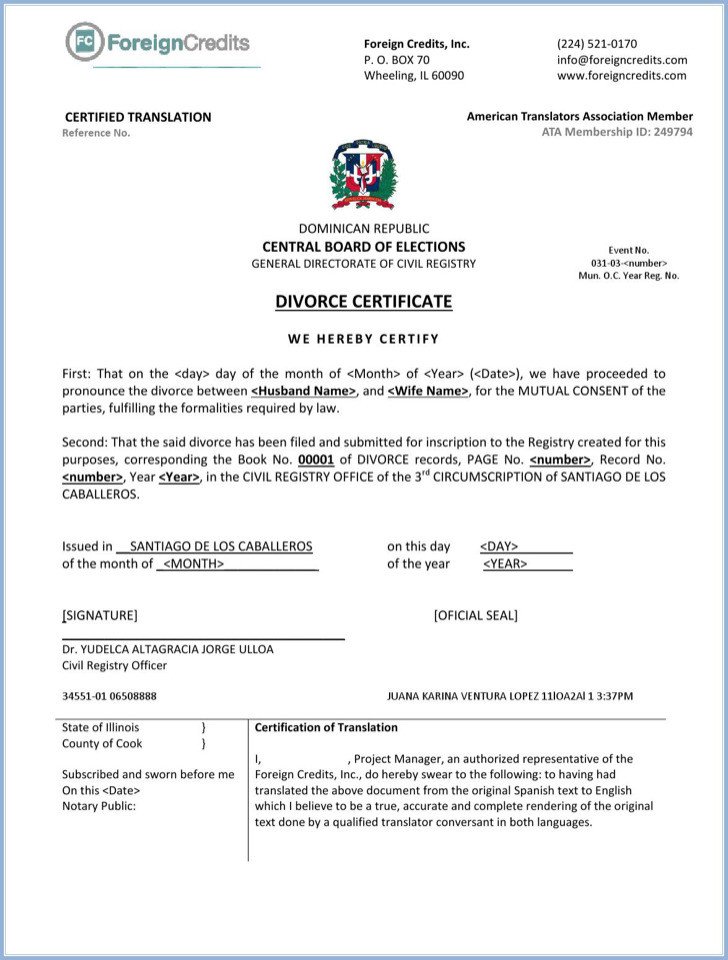 Translation Of Divorce Certificate Template 7 Divorce Certificate Templates Free Download