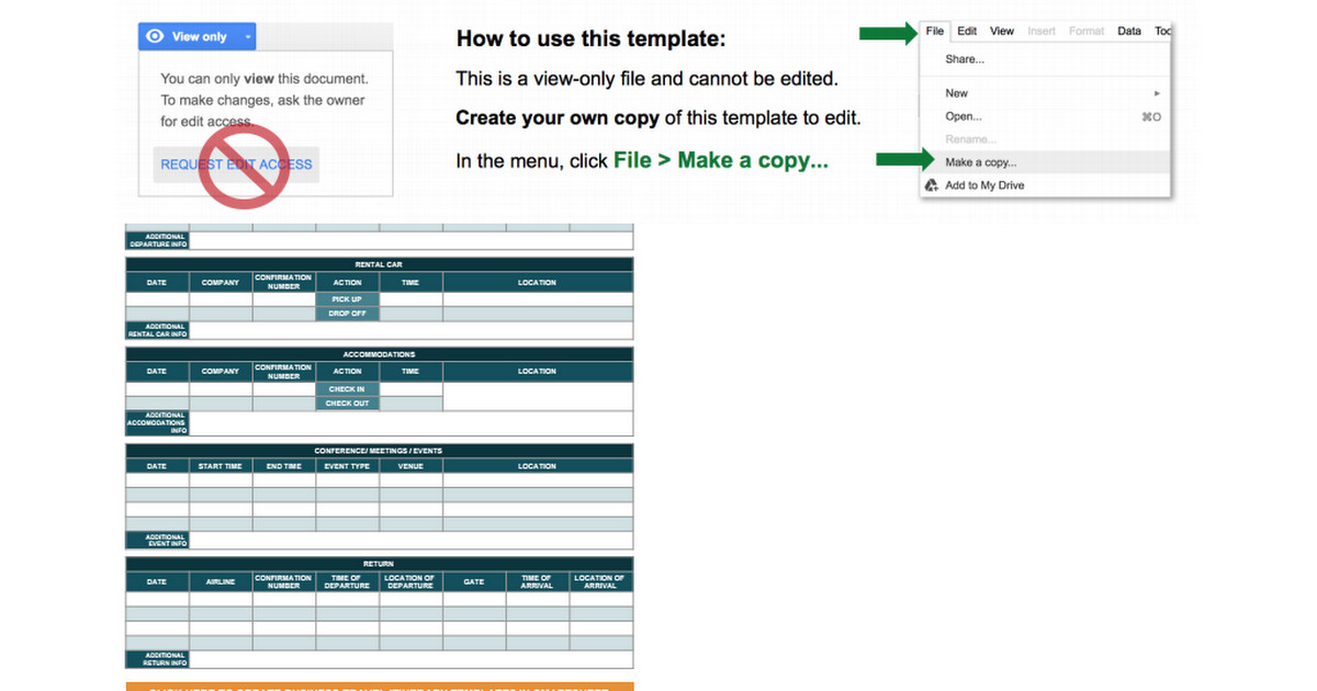 Travel Itinerary Template Google Docs Business Travel Itinerary Template Google Sheets