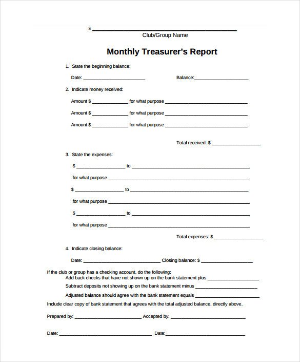 Treasurer Report Template Excel Treasurer Report Template 20 Free Sample Example