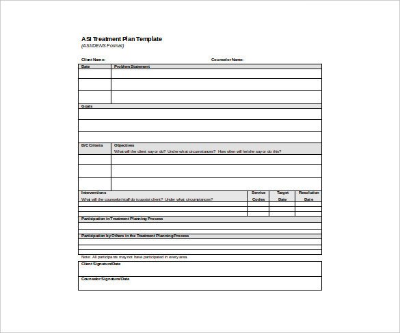 Treatment Plan Template Word Psychotherapy Treatment Plan Template