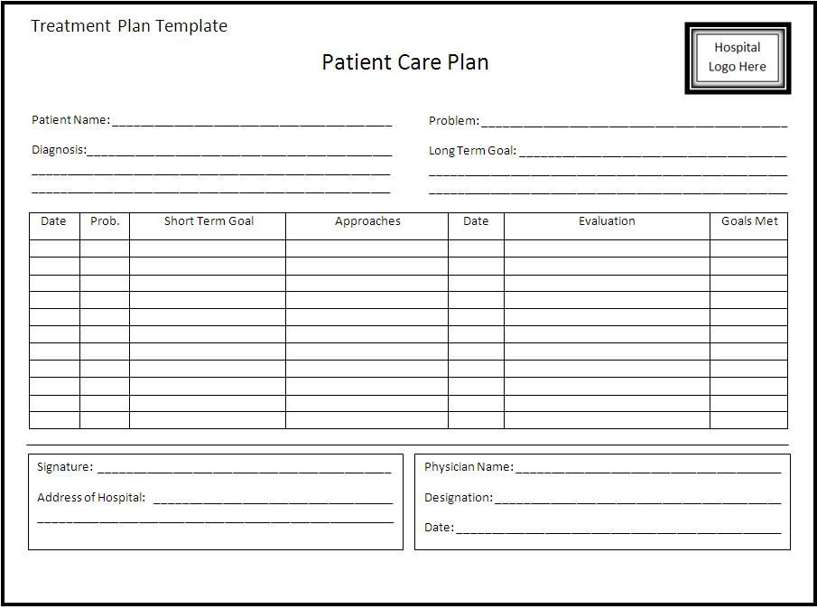 Treatment Plan Template Word Treatment Plan Template