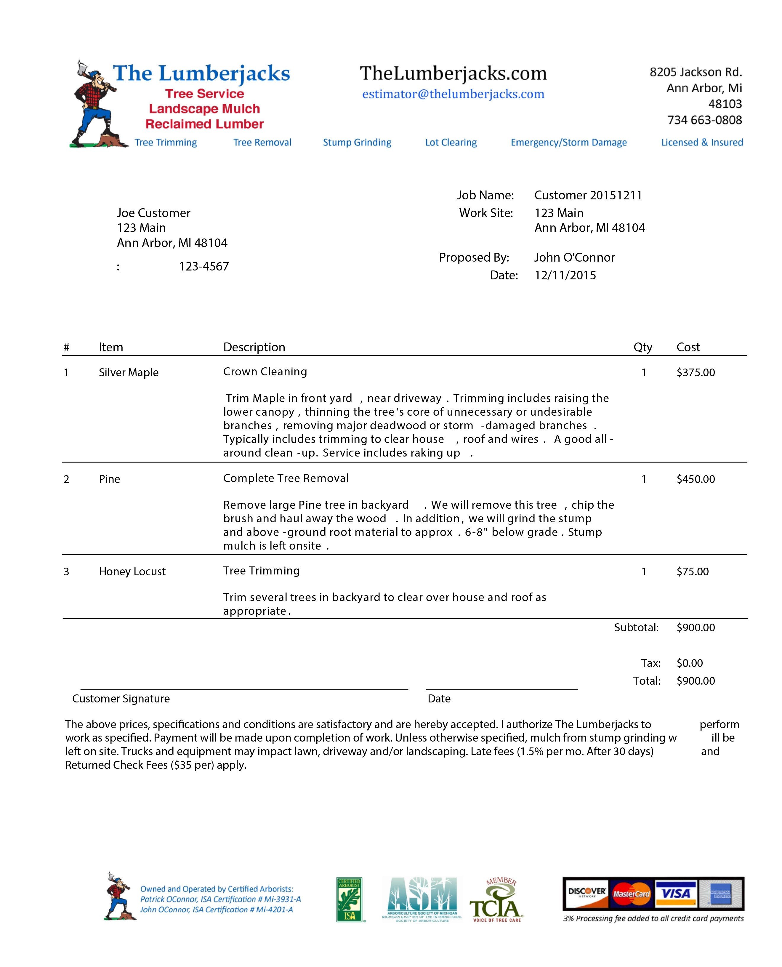 Tree Trimming Estimate Template Contact the Lumberjacks for Tree Service We Re Certified
