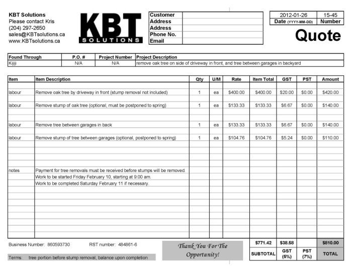 Tree Trimming Estimate Template Professional Quotes Receipts Example Tree Removal