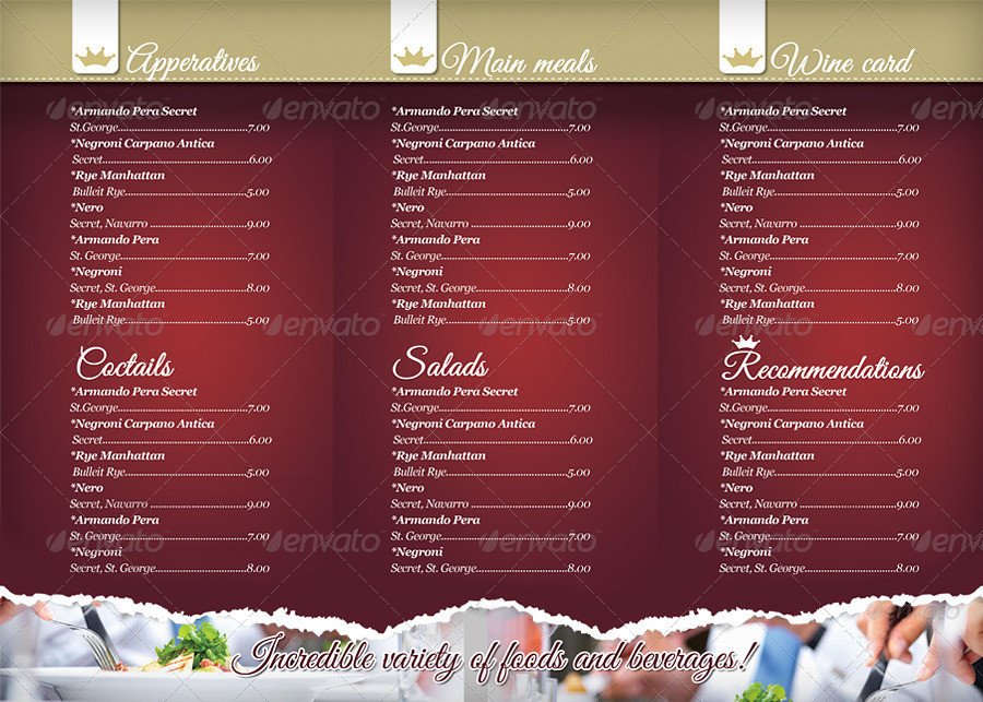 Tri Fold Menu Templates 40 Psd & Indesign Food Menu Templates for Restaurants