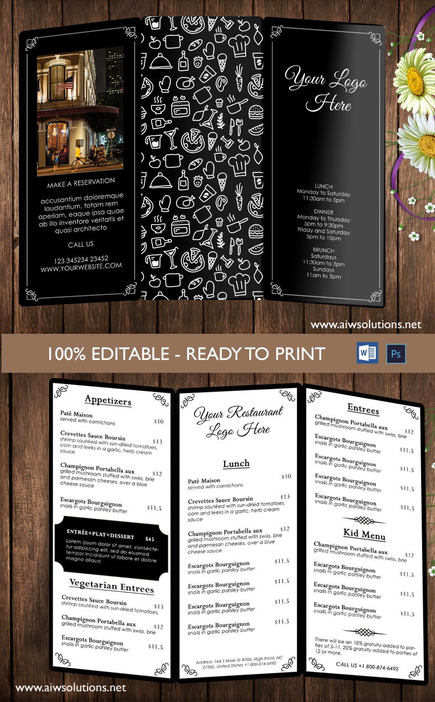 Tri Fold Menu Templates Design & Templates Menu Templates Wedding Menu Food