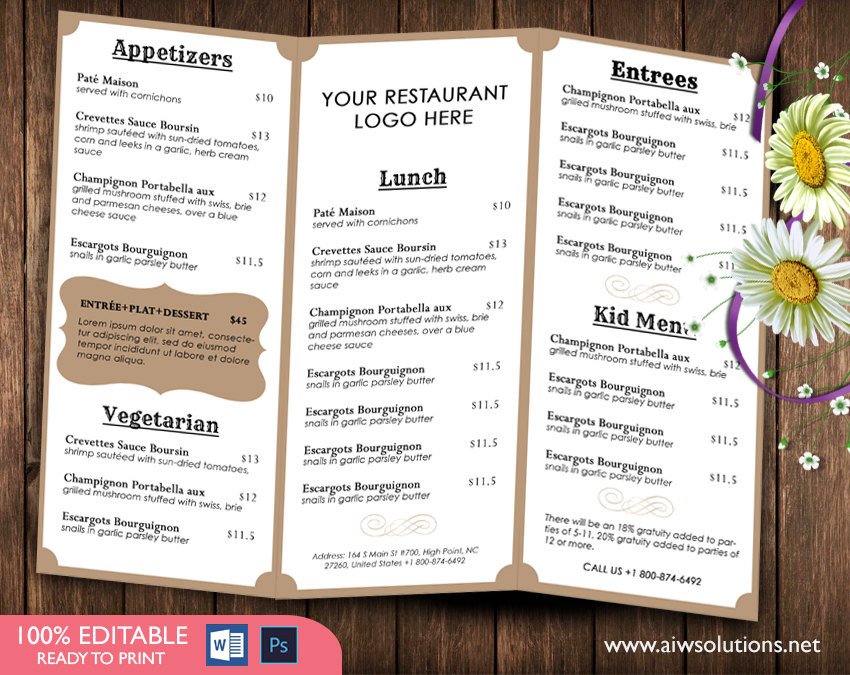 Tri Fold Menu Templates Design & Templates Tri Fold Take Out Menu Menu Templates