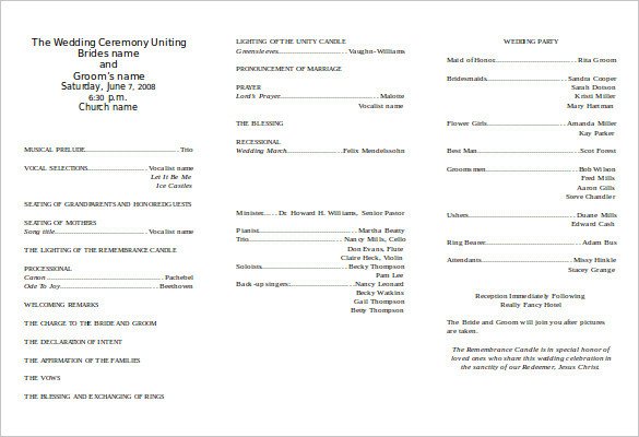 Tri Fold Wedding Program Template 8 Word Wedding Program Templates Free Download
