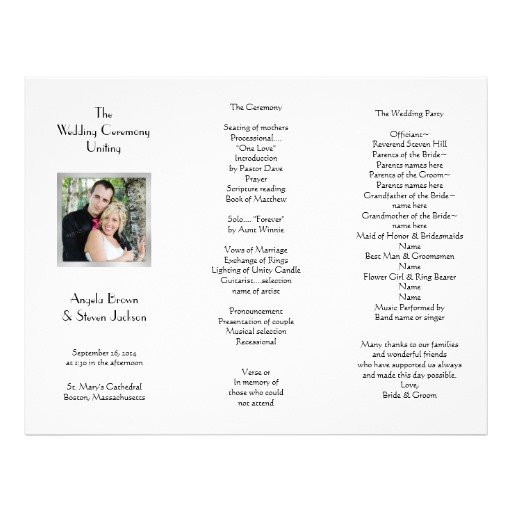 Tri Fold Wedding Programs Templates White Tri Fold Template Wedding Program Letterhead