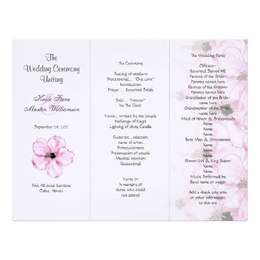 Trifold Wedding Program Template Pink Hibiscus Tri Fold Wedding Program Templates