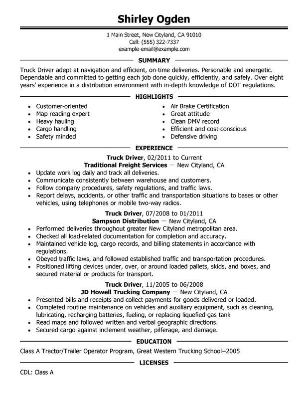 Truck Driver Resume Template Truck Driver Resume Examples Created by Pros