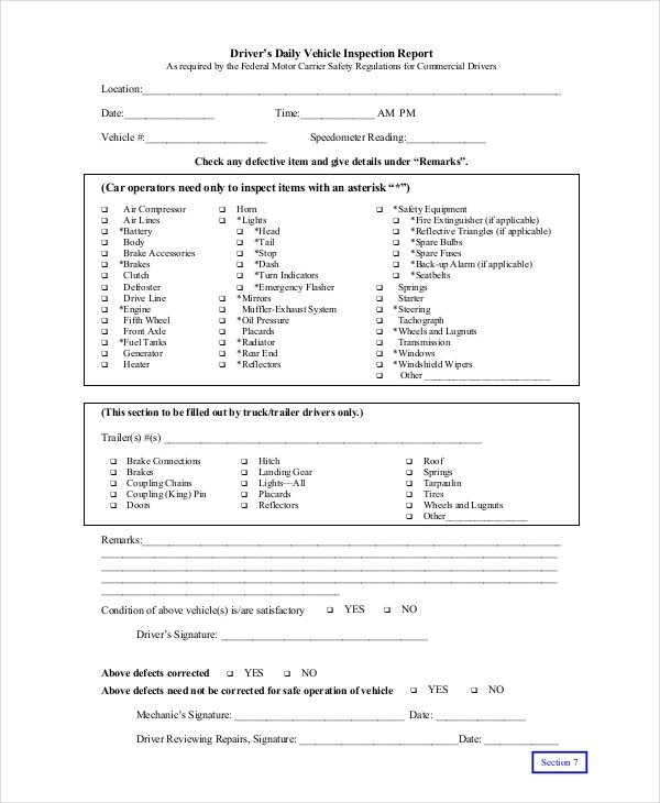 Truck Inspection form Template 14 Free Vehicle Report Templates Pdf Docs Word