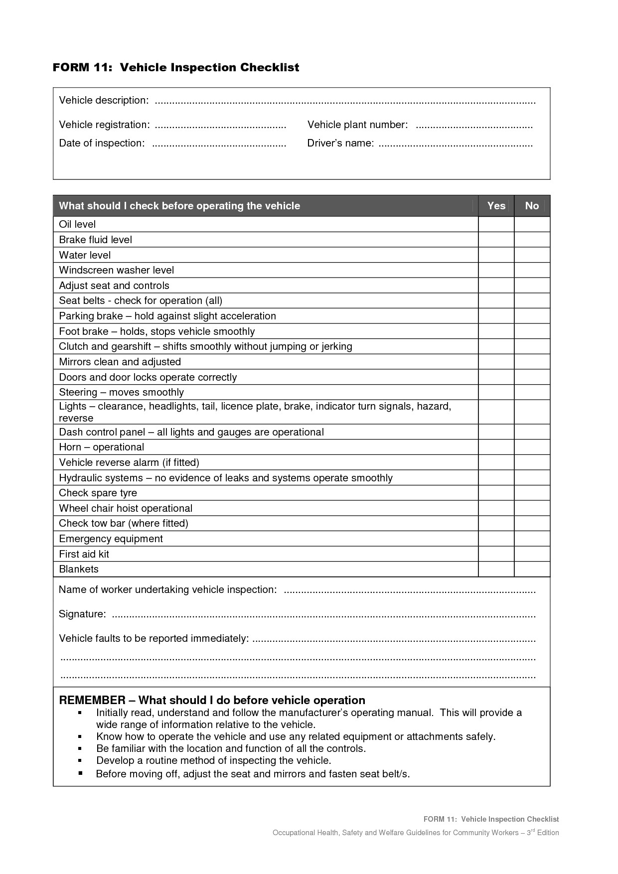 Truck Inspection form Template 7 Best Of Printable Vehicle Inspection Checklist