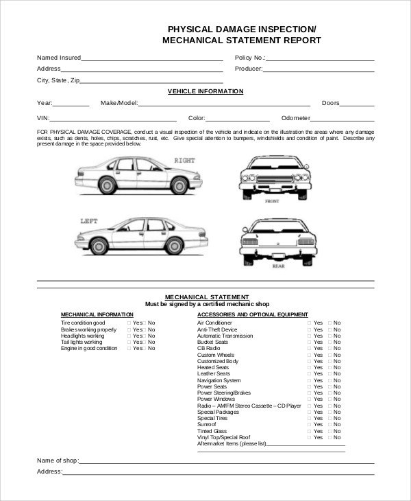 Truck Inspection form Template 8 Vehicle Inspection forms Pdf Word
