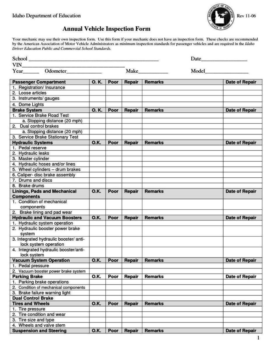 Truck Inspection form Template Used Vehicle Inspection form Template Sampletemplatess