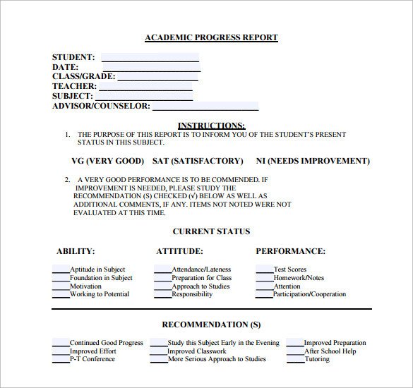 Tutoring Progress Report Template Sample Student Progress Report 17 Documents In Pdf