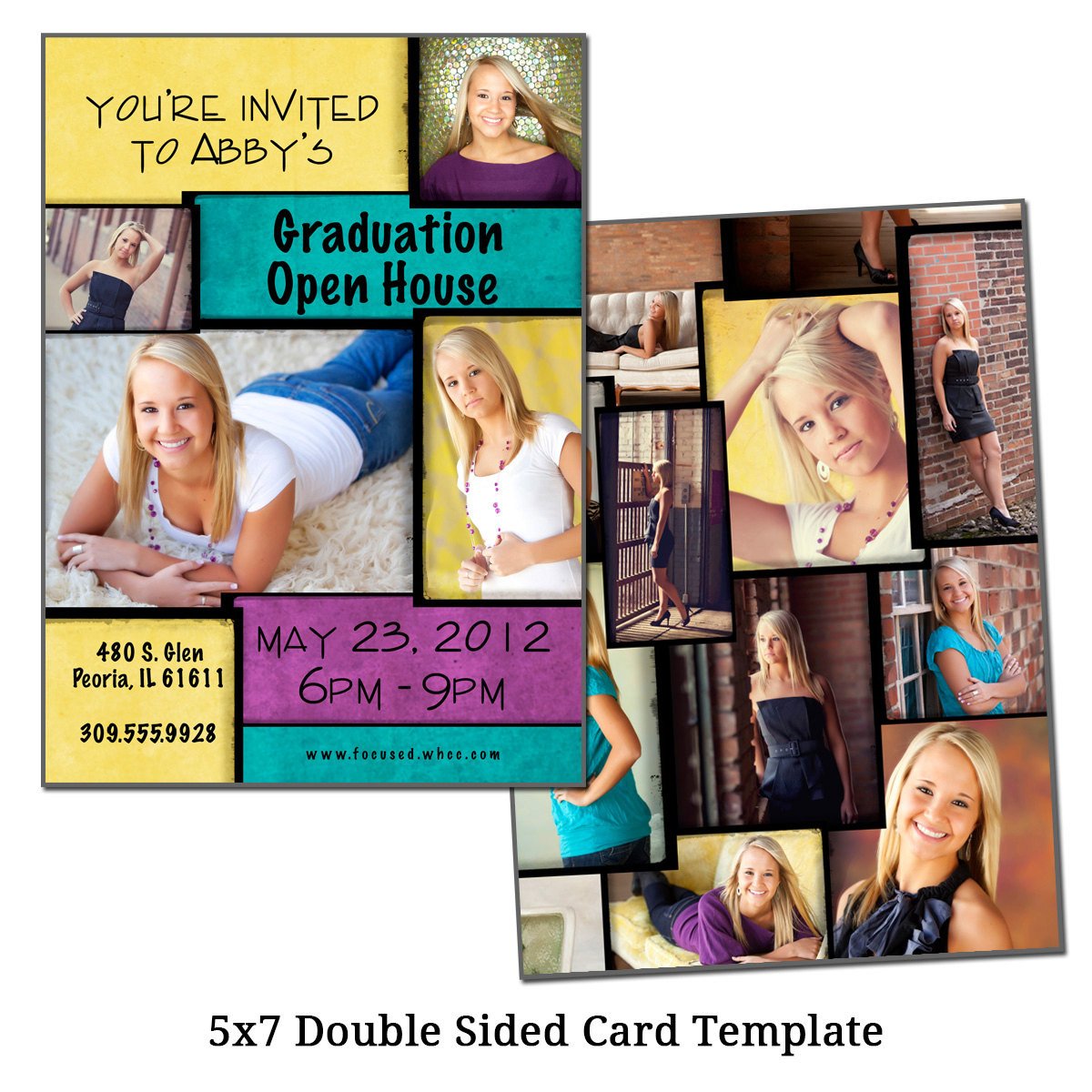 Two Sided Postcard Template 5x7 Double Sided Card Template Bright Collage Digital File