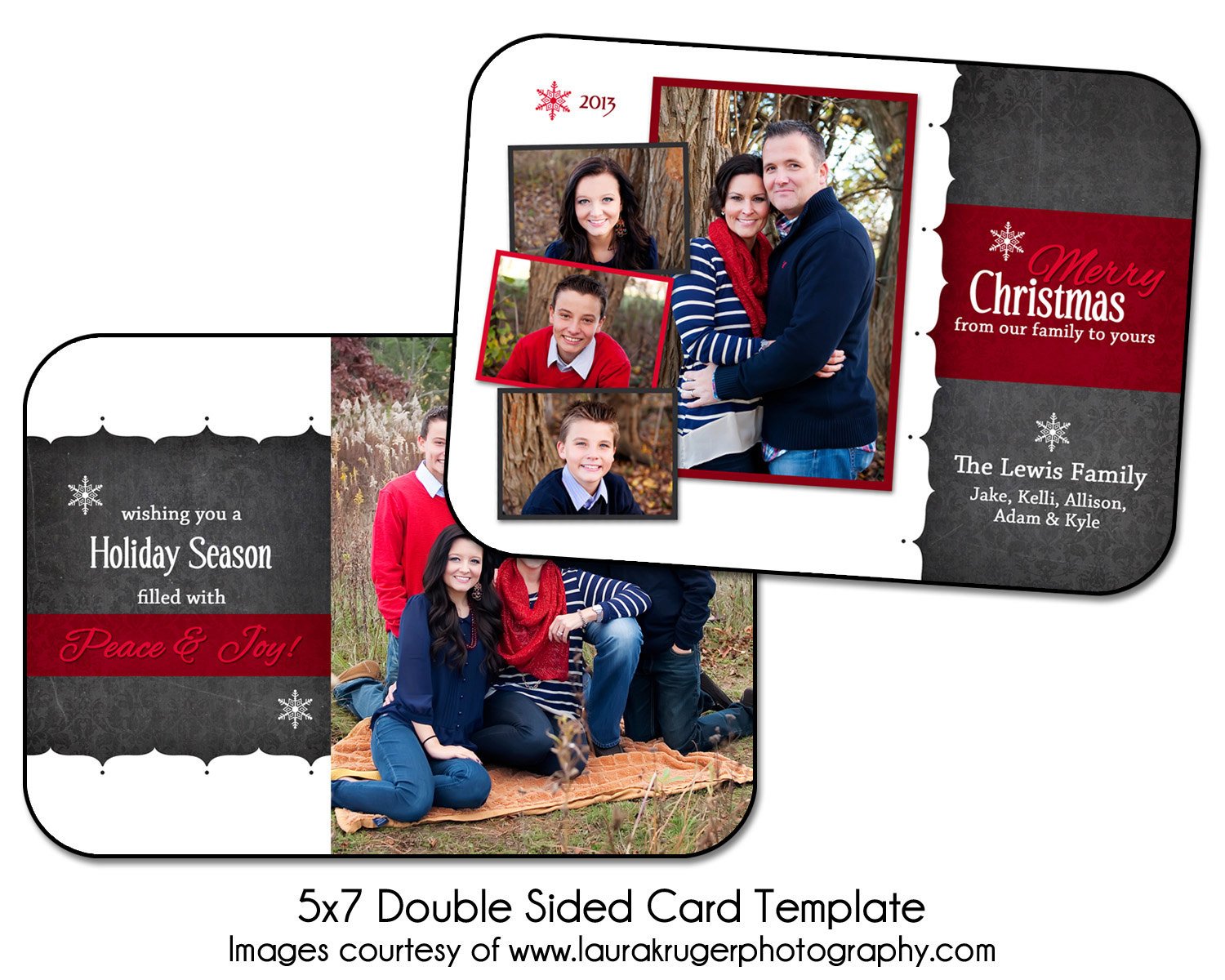 Two Sided Postcard Template Christmas Card Template Holiday Chalk 5x7 Double Sided