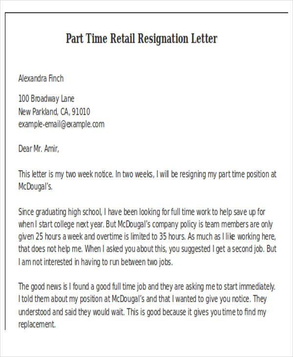 Two Weeks Notice Retail 11 Retail Resignation Letter Template Free Word Pdf