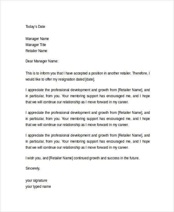Two Weeks Notice Retail 2 Week Notice Letter Samples Examples Templates 7