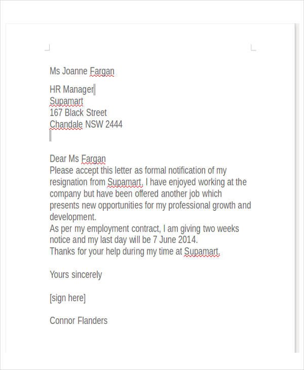 Two Weeks Notice Retail 34 Free Resignation Letter Templates Pdf Doc