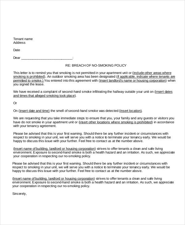 Unauthorized Tenant Letter Template Warning Letter to Tenant