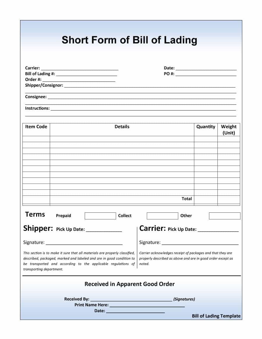 Ups Straight Bill Of Lading 40 Free Bill Of Lading forms &amp; Templates Template Lab
