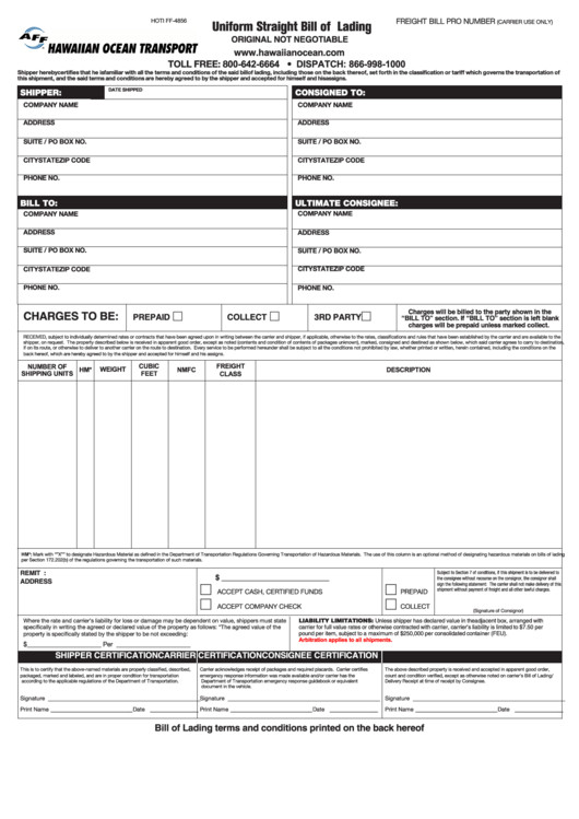Ups Straight Bill Of Lading 57 Bill Lading form Templates Free to In Pdf