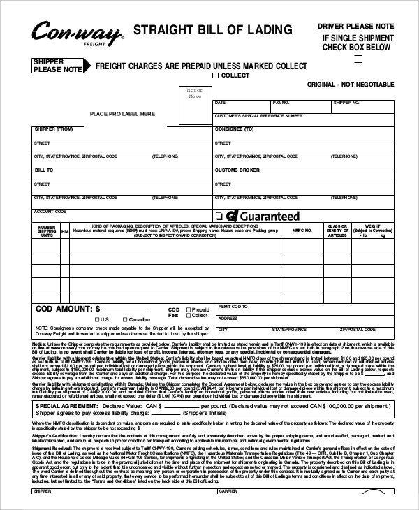 Ups Straight Bill Of Lading Simple Bill Of Lading Template 11 Free Word Pdf