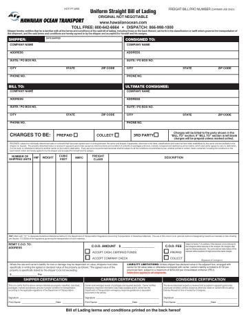 Ups Straight Bill Of Lading Uniform Household Goods Bill Of Lading and Freight