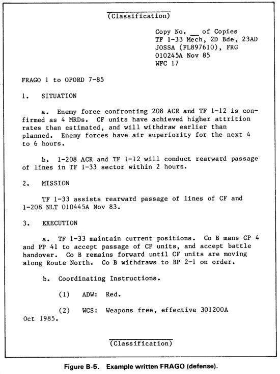 Usmc Warning order Example Fm 71 2 Appendix B