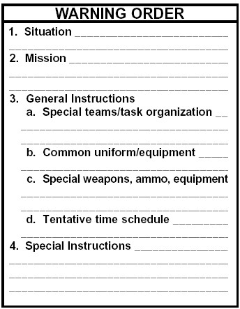 Usmc Warning order Example Plan Warning order Armystudyguide