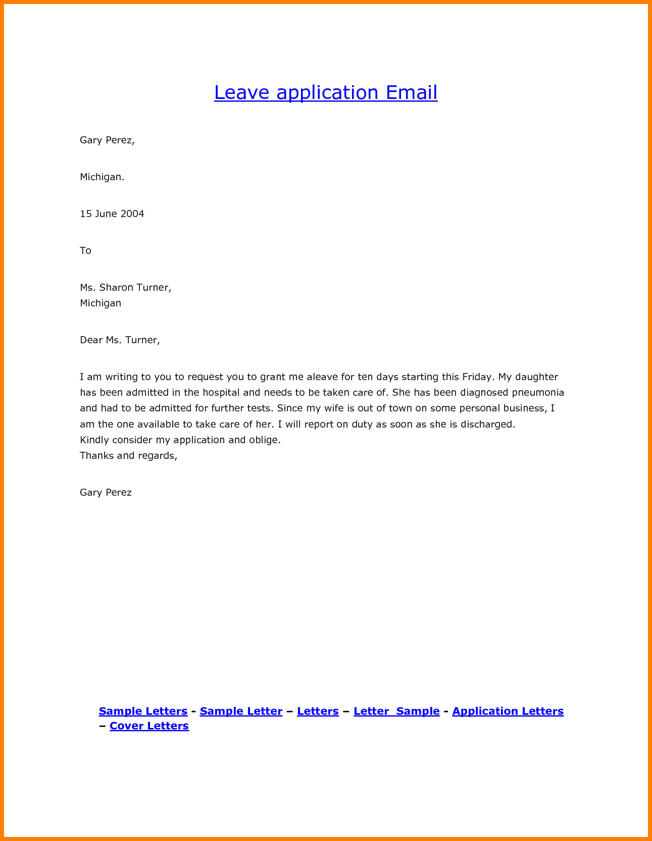 Vacation Leave Letter Sample Leave Request Email Sample