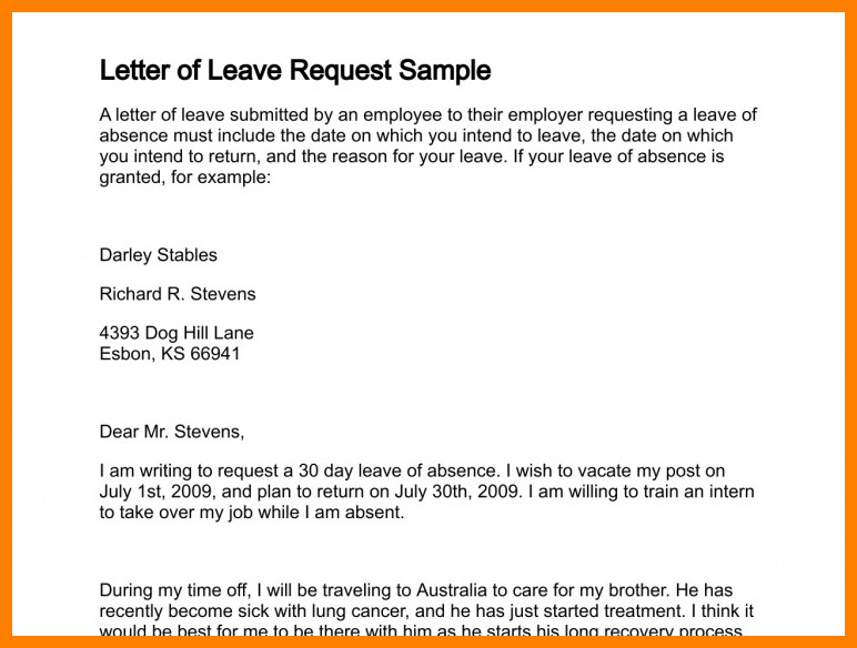 Vacation Leave Letter Sample Leave Request Email Sample