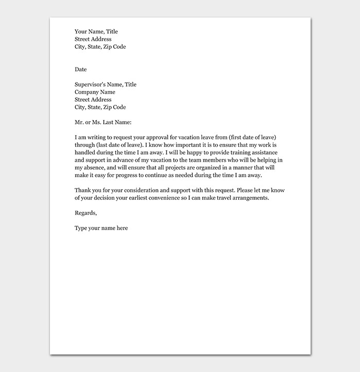 Vacation Leave Letter Sample Vacation Leave Request Letter How to Write with format