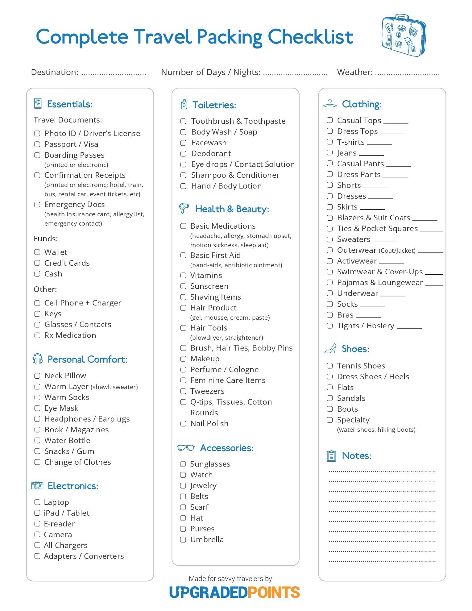 Vacation Packing List Template Easy Printable Travel Packing Checklist 30 Best Packing